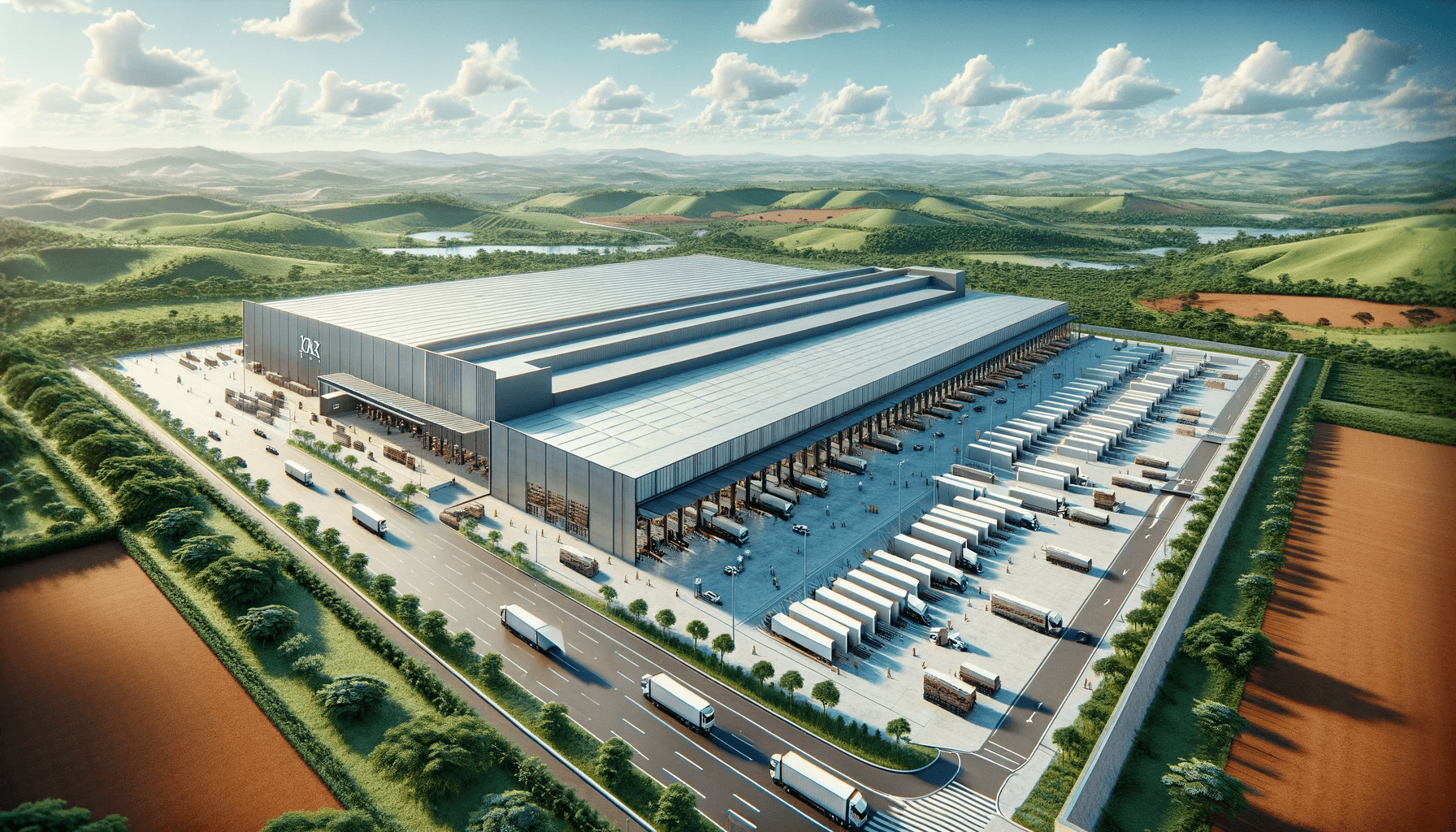 DALL·E 2024-01-19 16.51.20 – An expansive and modern logistics warehouse in Minas Gerais, Brazil. This warehouse is characterized by its vast size and state-of-the-art design. It Minas ultrapassa Rio em volume de estoque logístico
